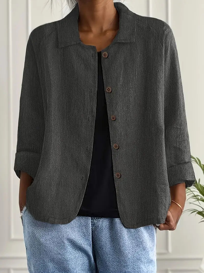 Women lightweight button front jacket relaxed fit casual autumn
