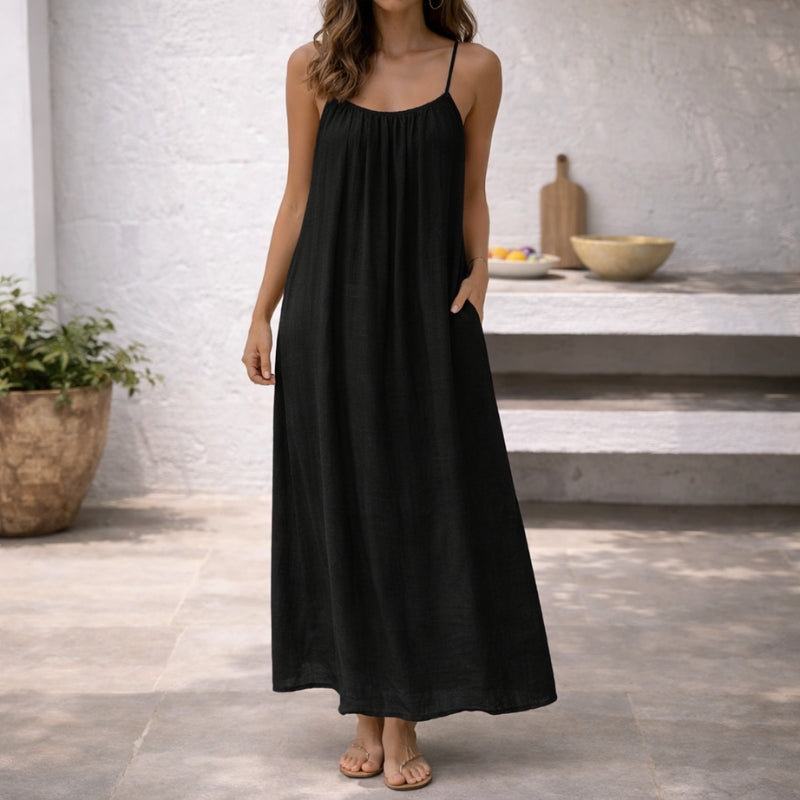 Women's Linen Loose Summer Dress | Spaghetti Strap Maxi