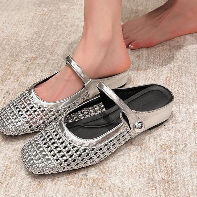 Women orthopedic woven mule flats backless slip-on supportive sole