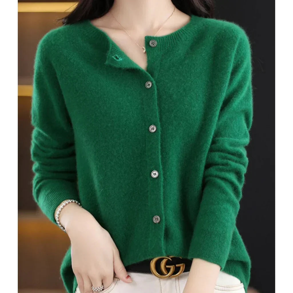 Women's Cardigan | Merino Wool, Soft | Crew Neck, Button Front