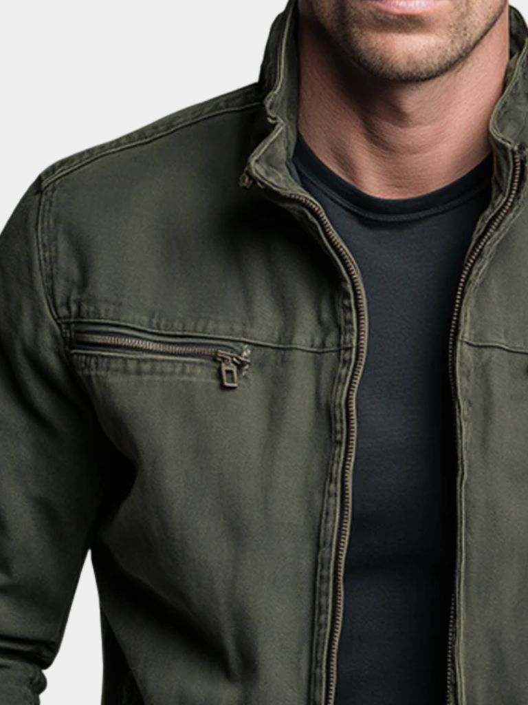 Men field jacket relaxed fit olive heritage styling with functional pockets