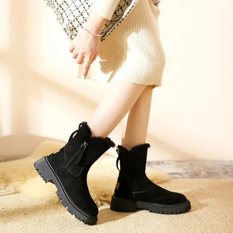Women fleece lined ankle winter boots with anti-slip sole