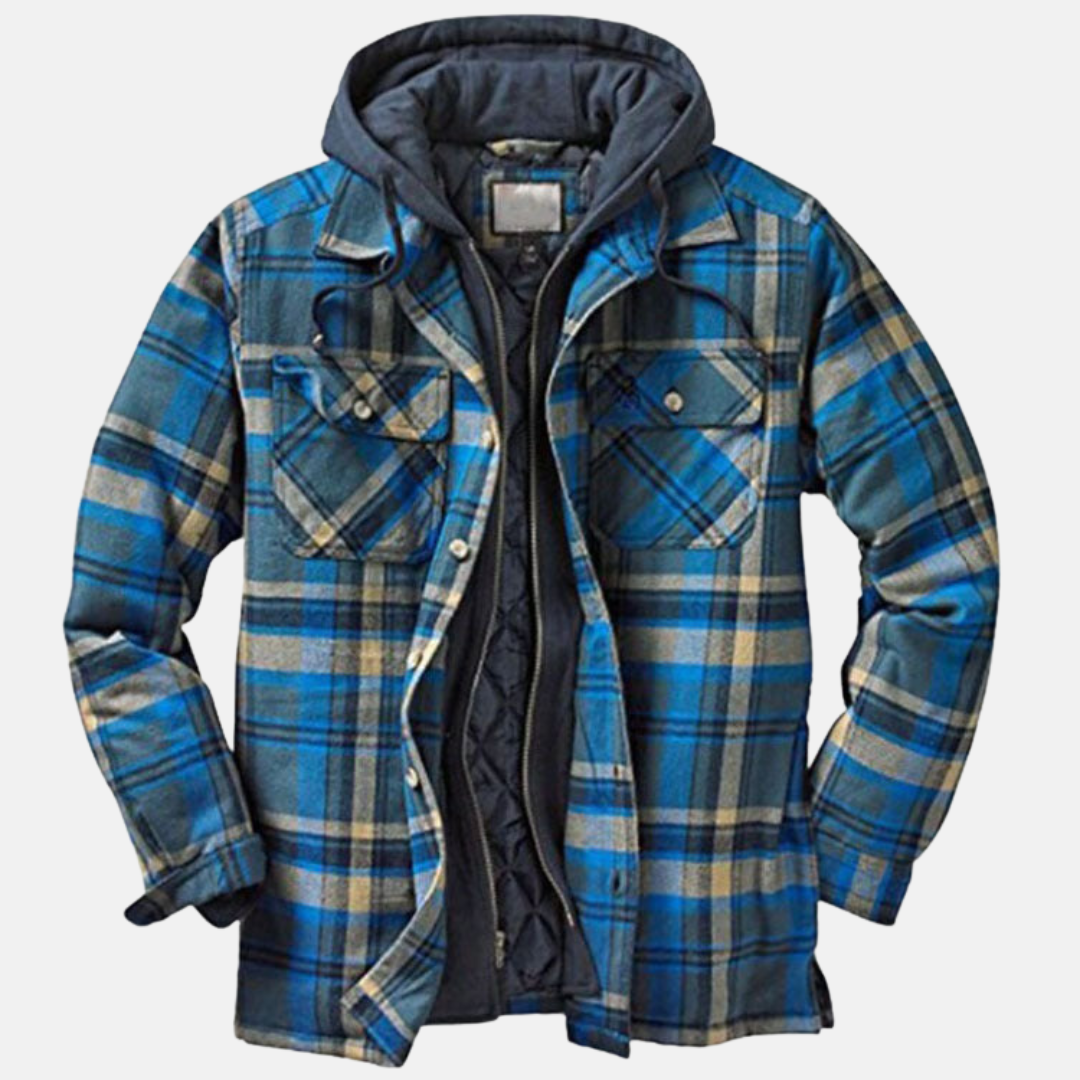 Plaid hooded jacket men lined warm winter casual