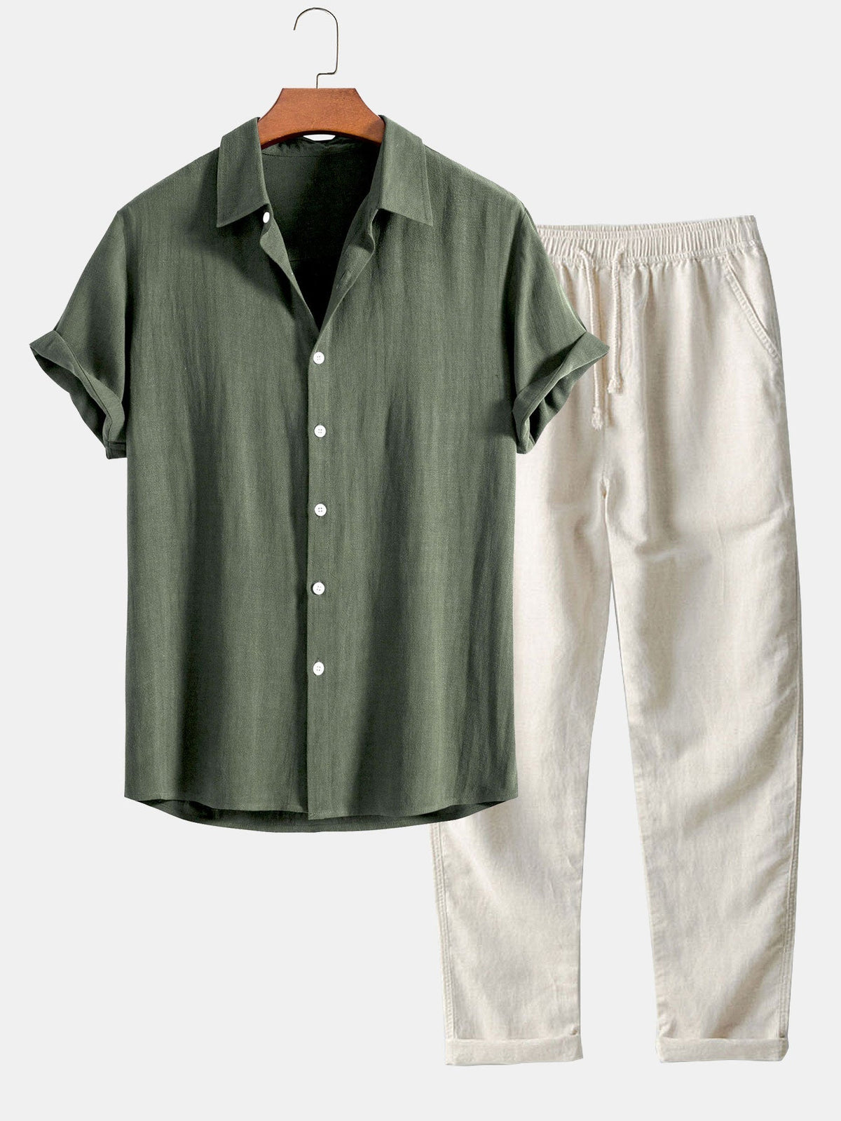 Men's Two-Piece Set | Button Shirt & Shorts with Drawstring