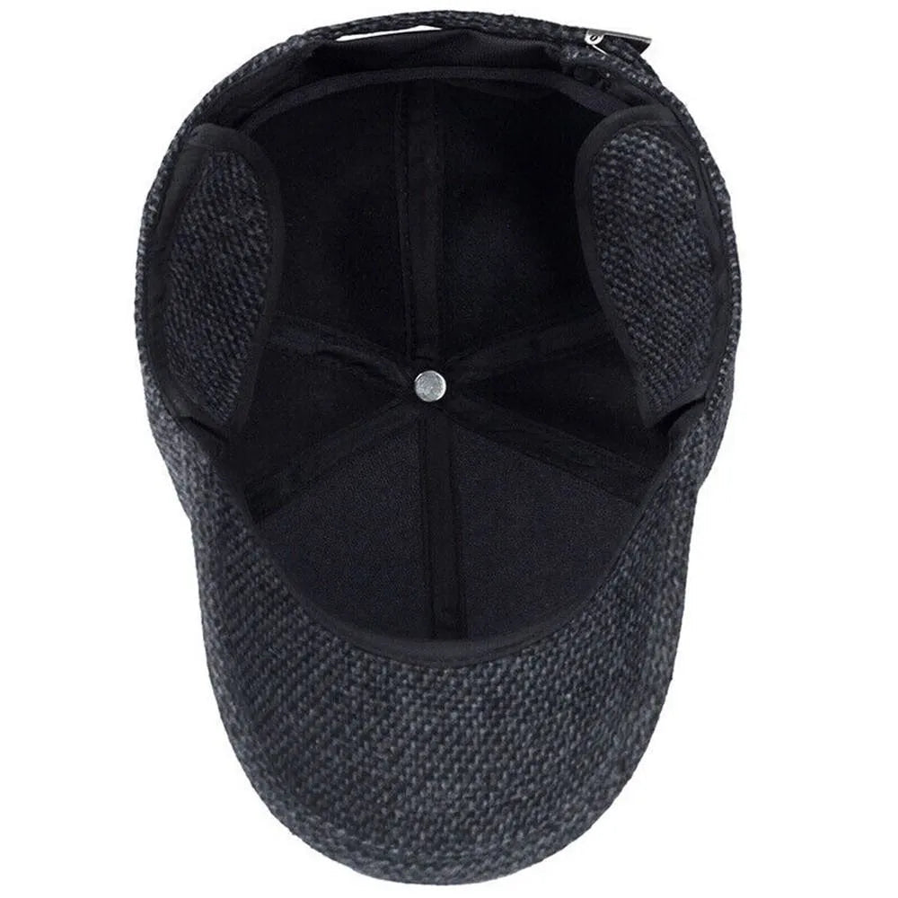 Men winter hat with earflaps adjustable fit in black grey and brown