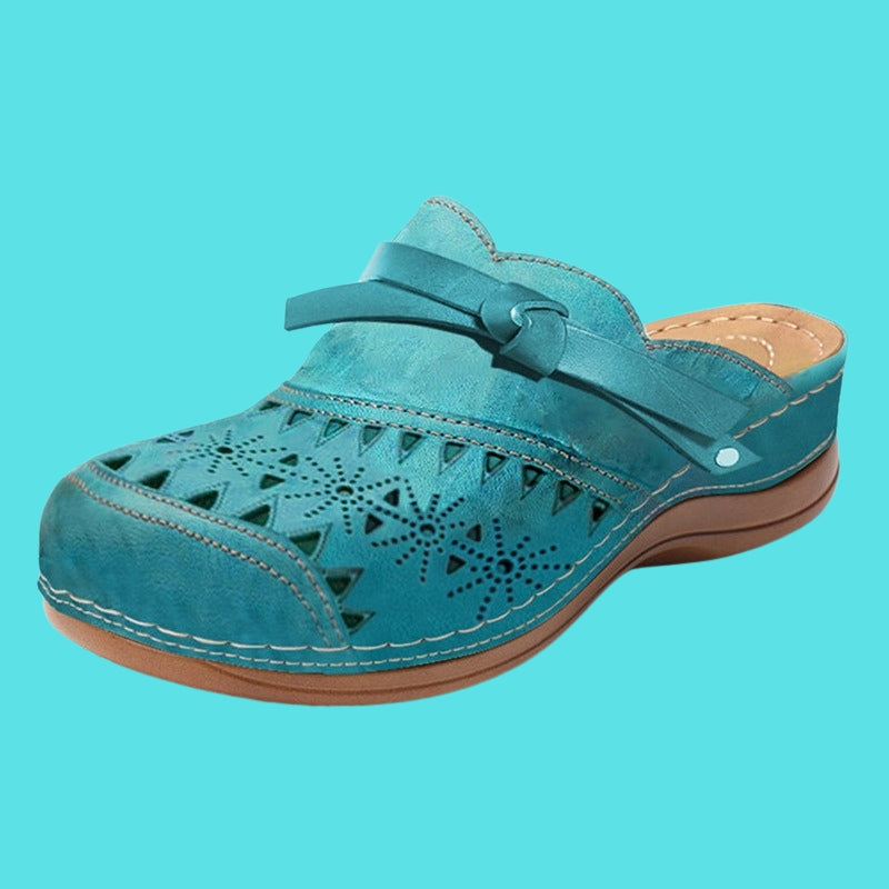 Women cushioned flat mules with bow detail slip-on open-back design
