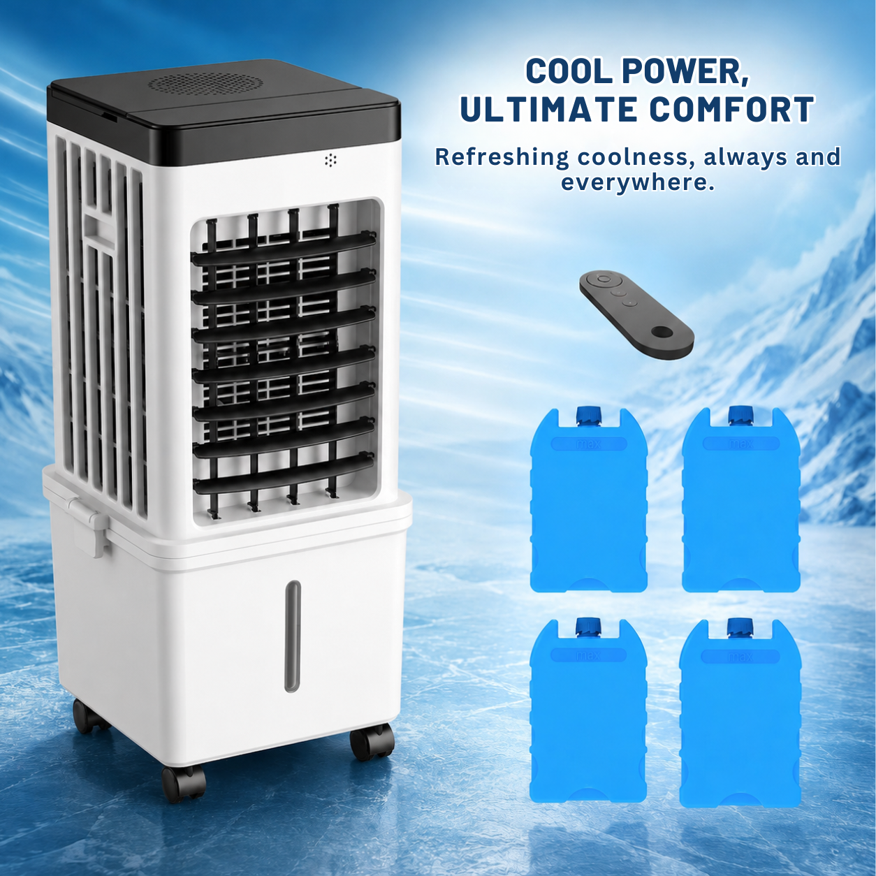 Portable Air Conditioner | Evaporative Cooler, 3 Speeds | Remote Control, 12 h Timer