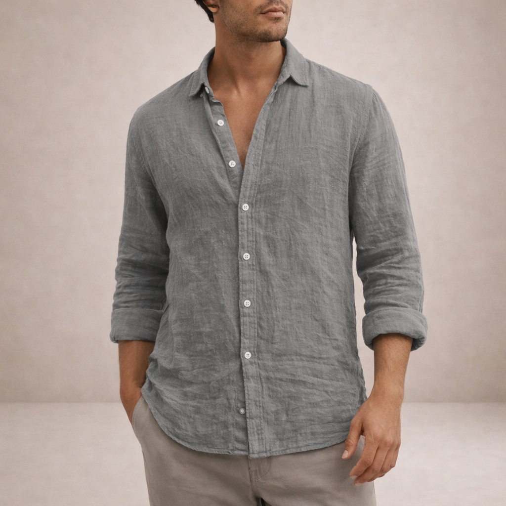 Men's Linen Shirt | Regular Fit, Open Collar | Long Sleeve