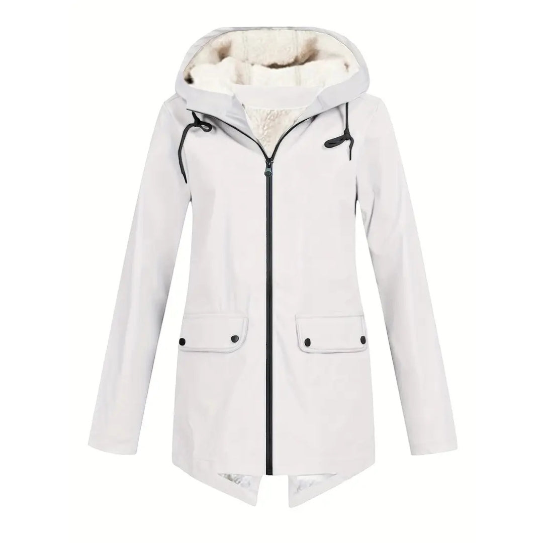 Women waterproof fleece lined jacket with adjustable hooded design