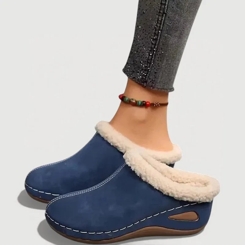 Women's Slippers | Soft Platform, Contrast Stitching | Blue, Black, Brown