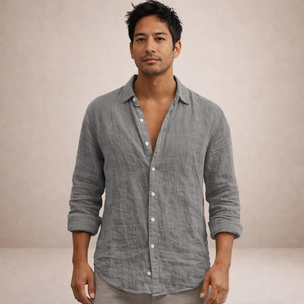 Men's Linen Shirt | Regular Fit, Open Collar | Long Sleeve
