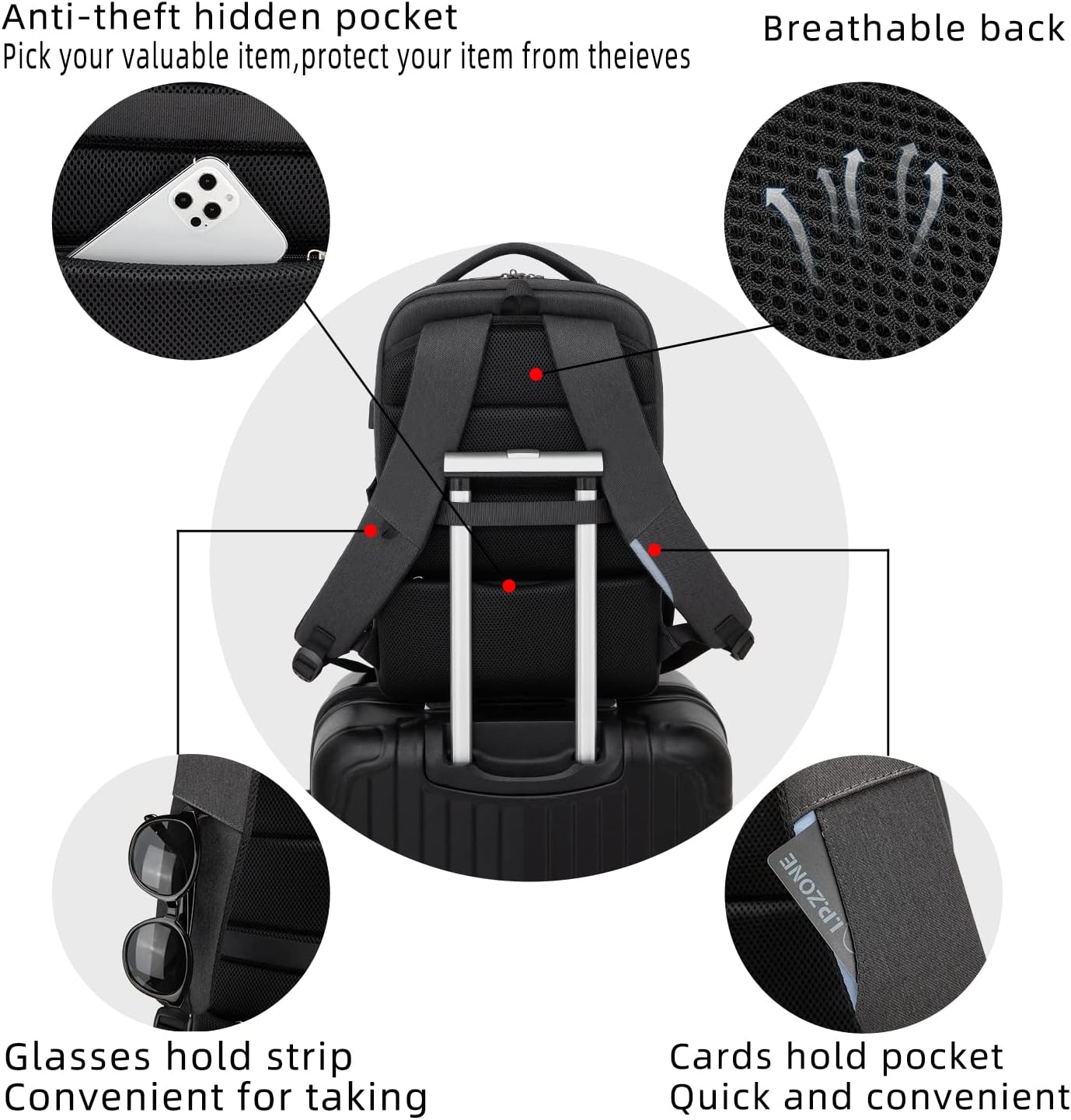 Laptop Backpack | Water-Resistant, USB Port | Travel Bag, Organization Compartments
