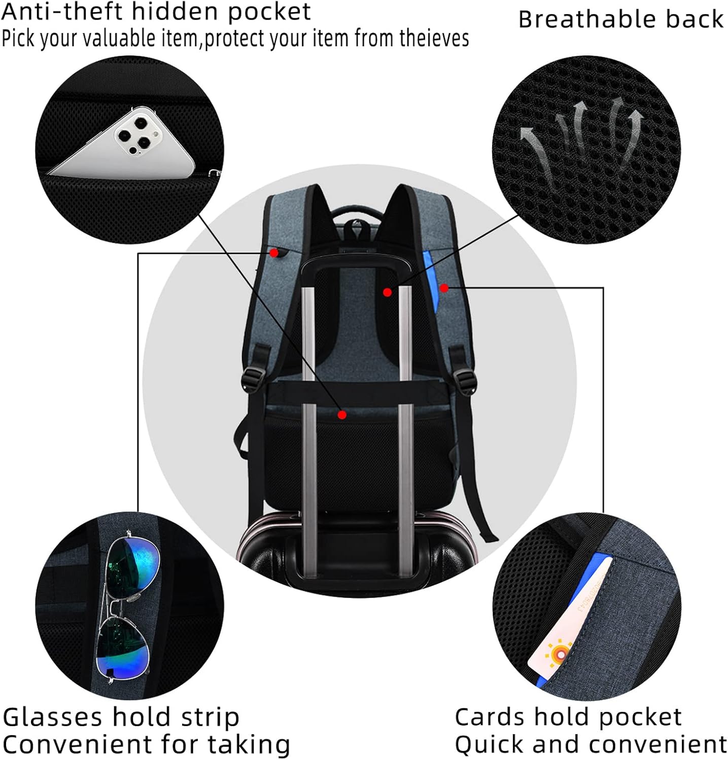 Laptop Backpack | Water-Resistant, USB Port | Travel Bag, Organization Compartments