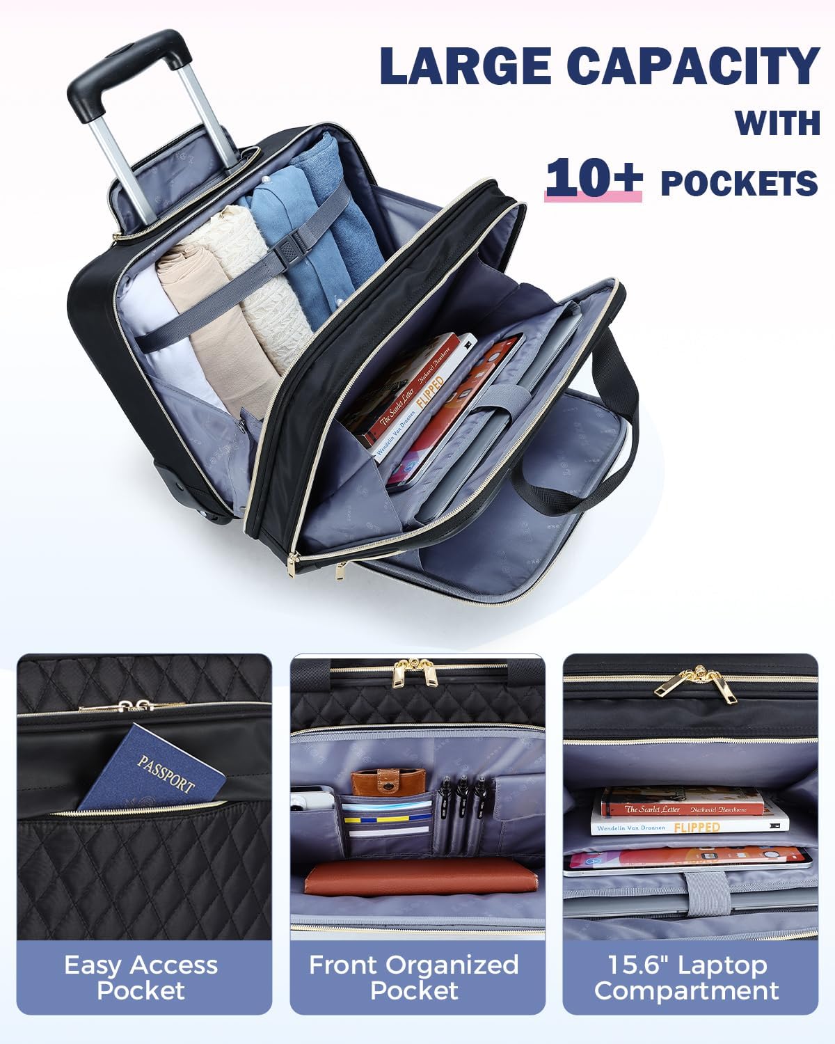 15.6 inch Laptop Rolling Bag | Multiple Compartments, Flight-Approved