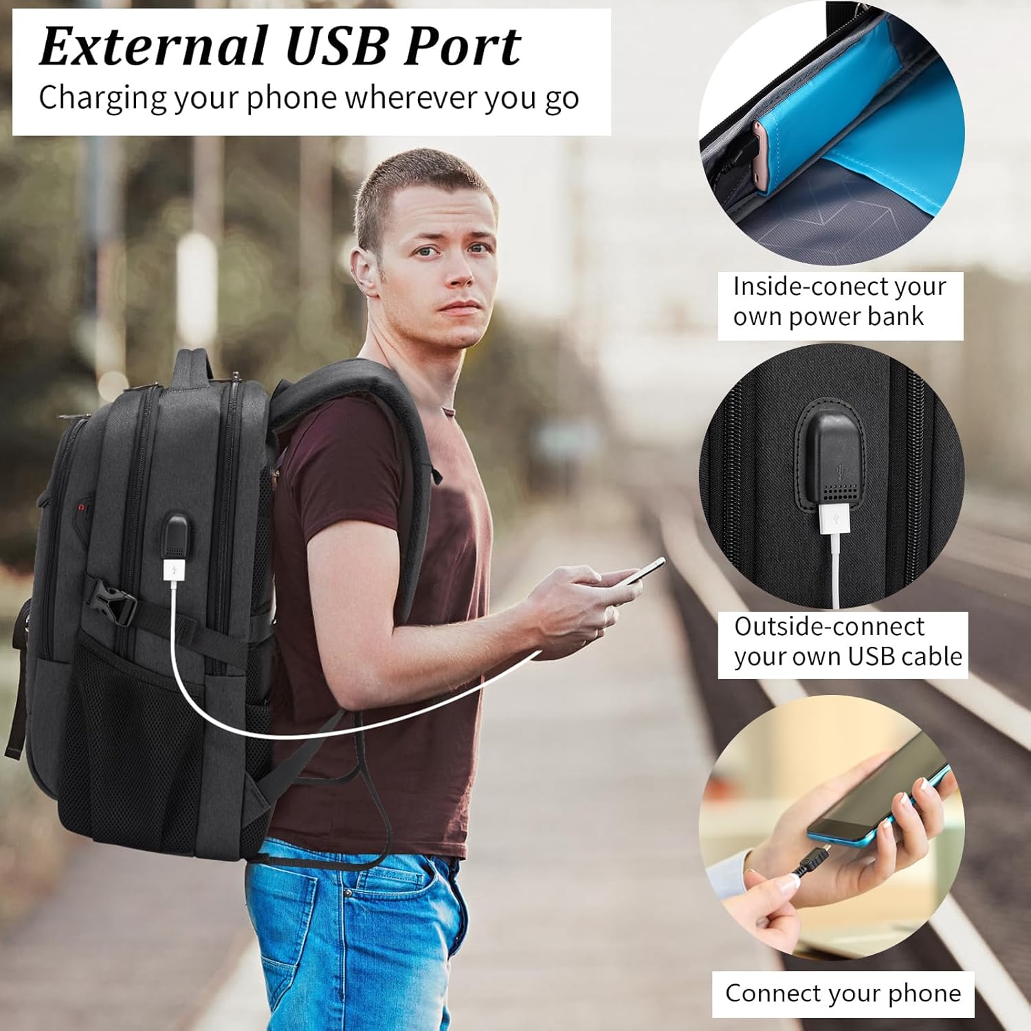 Laptop Backpack | Water-Resistant, USB Port | Travel Bag, Organization Compartments