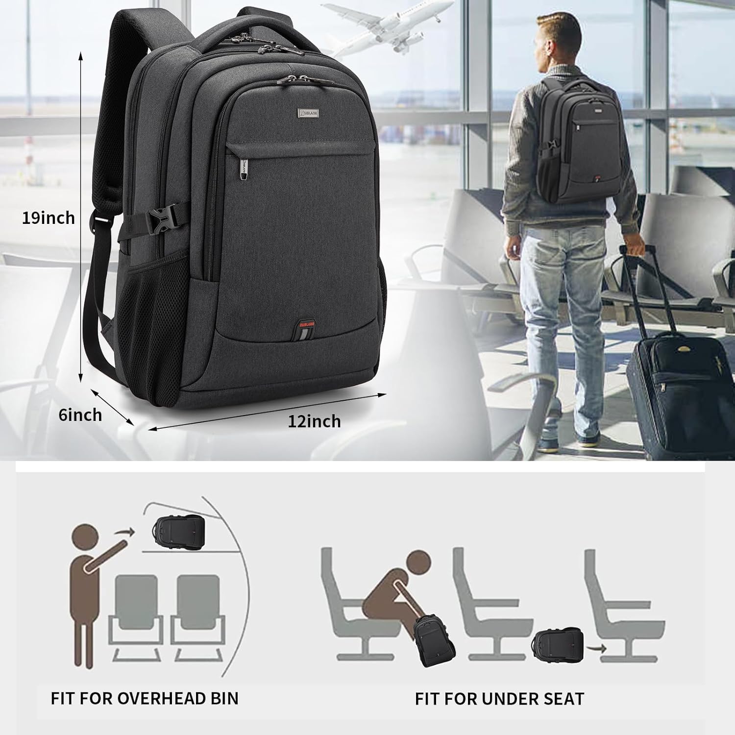 Laptop Backpack | Water-Resistant, USB Port | Travel Bag, Organization Compartments