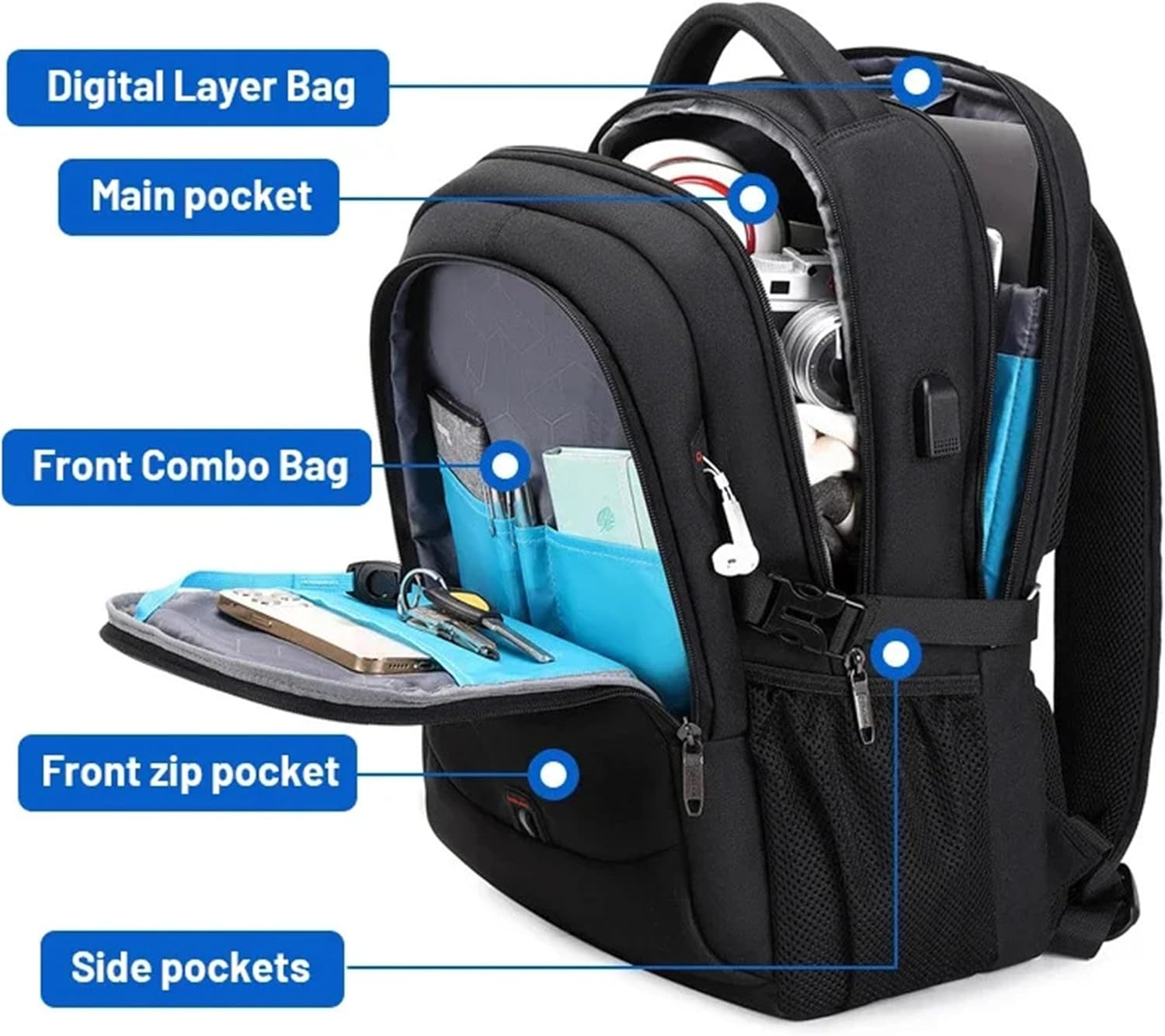 Laptop Backpack | Waterproof, USB Port | Padded Laptop Compartment 15.6