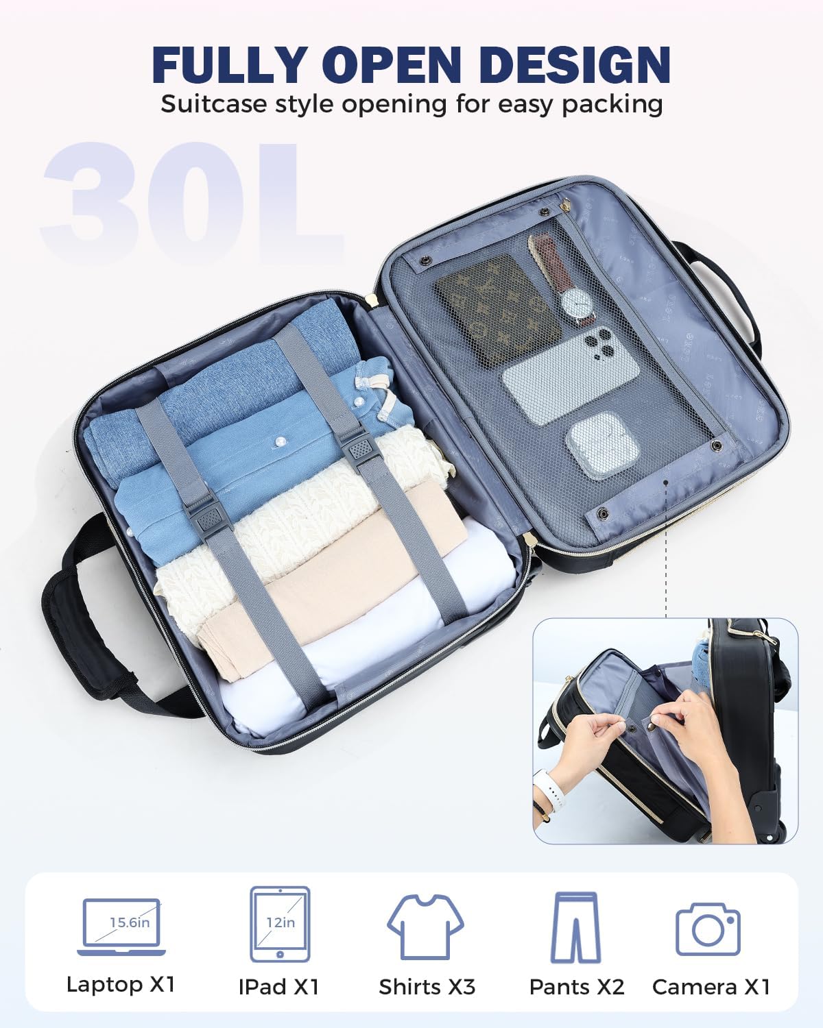 15.6 inch Laptop Rolling Bag | Multiple Compartments, Flight-Approved