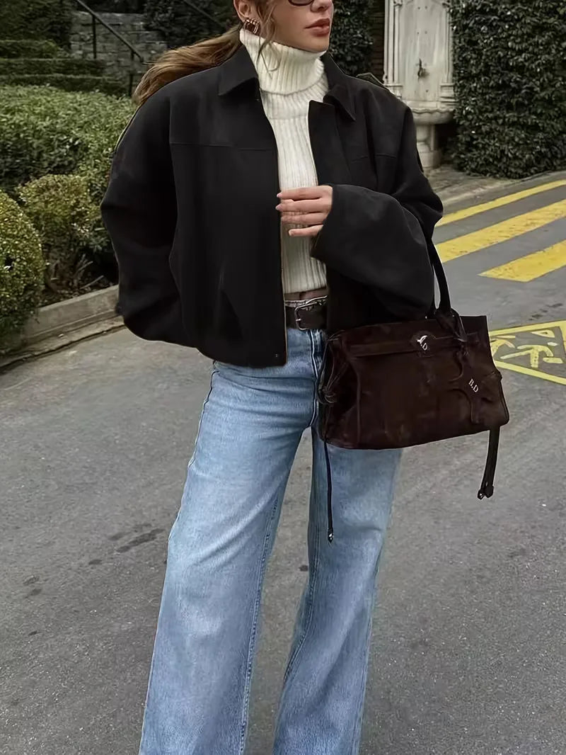 Oversized Bomber Jacket Women | Black, Apricot | Casual Streetwear