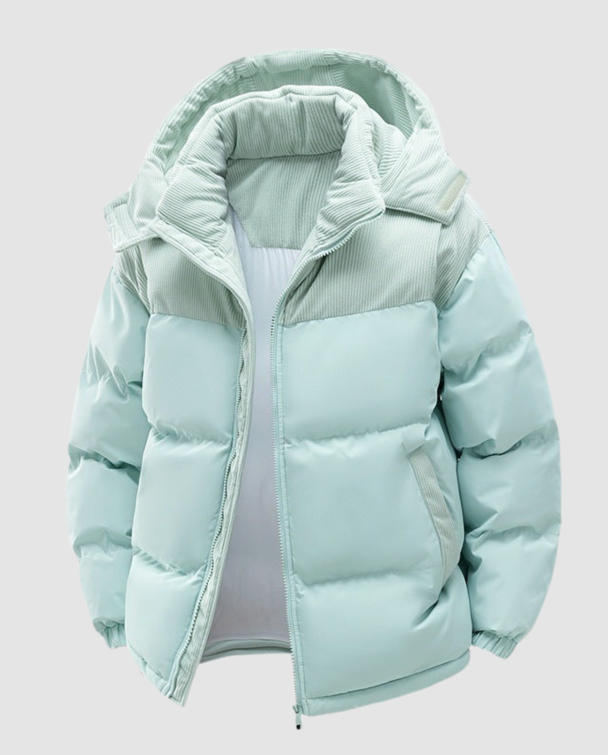 Women colour block puffer jacket hooded quilted insulated winter coat
