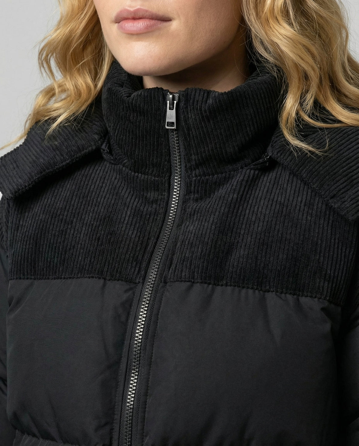 Women colour block puffer jacket hooded quilted insulated winter coat