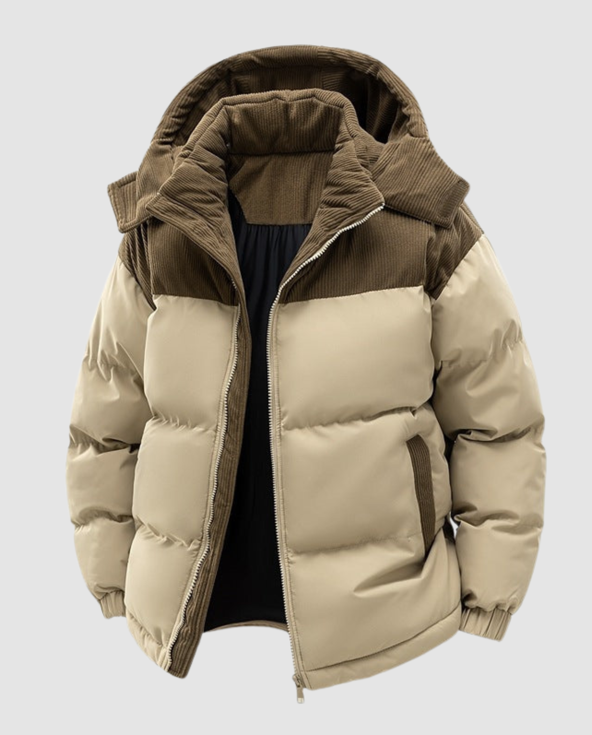 Women colour block puffer jacket hooded quilted insulated winter coat