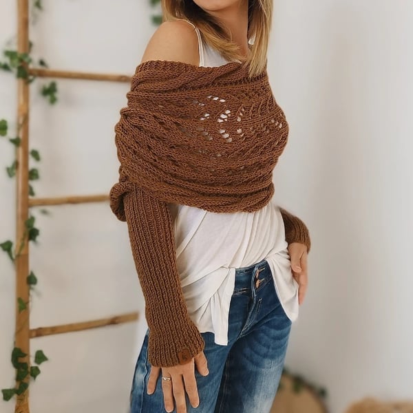 Women everything winter knit shawl scarf wrap with double sleeves in multiple colours