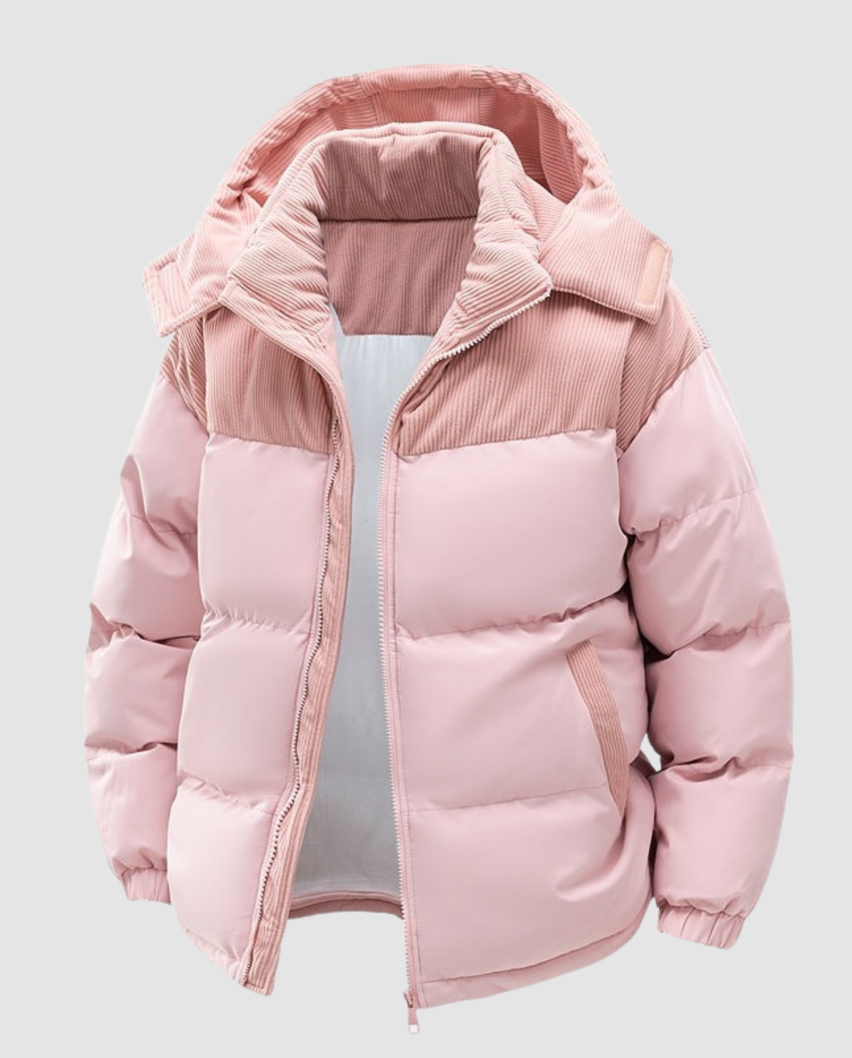 Women colour block puffer jacket hooded quilted insulated winter coat