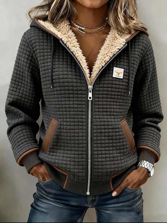 Women thermal fleece jacket windproof and padded with warm fleece lining