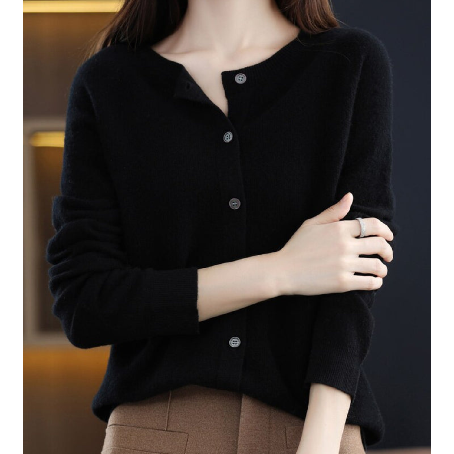 Women's Cardigan | Button Front, Round Neck | Winter