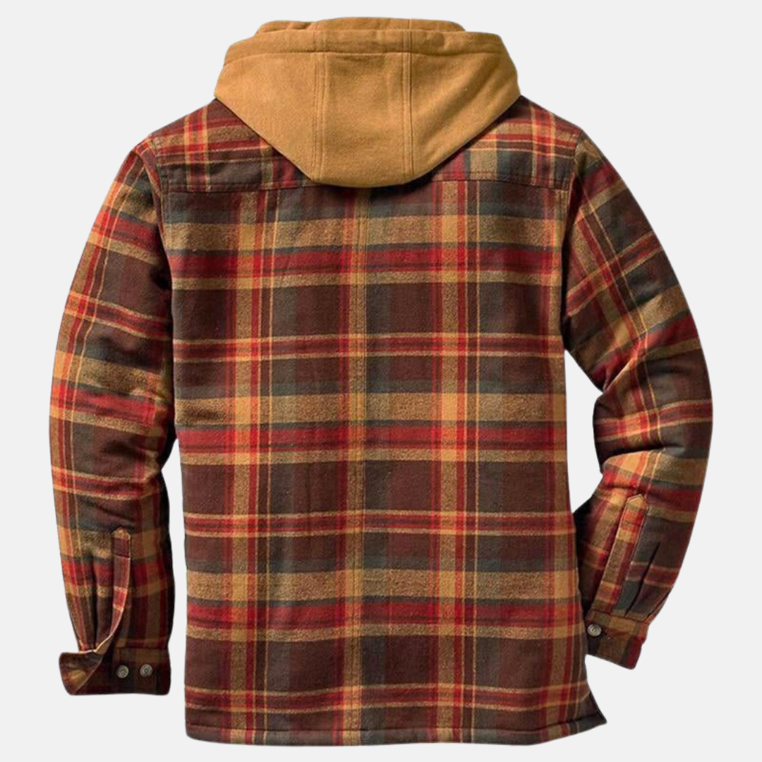 Plaid hooded jacket men lined warm winter casual