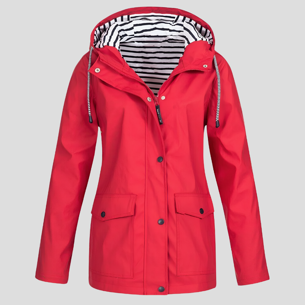 Women waterproof windproof hooded jacket relaxed fit with zip pockets