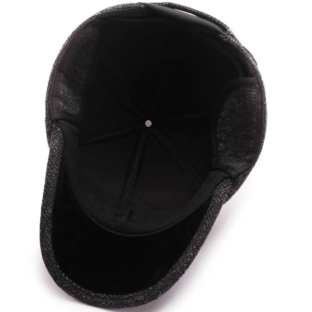 Men winter hat with earflaps adjustable fit in black grey and brown