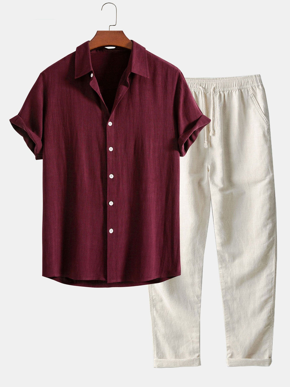 Men's Two-Piece Set | Button Shirt & Shorts with Drawstring