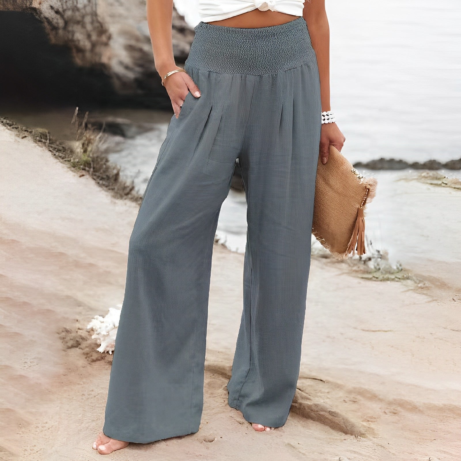 Women's Wide Leg Pants | High Waist, Smocked | Comfortable Everyday