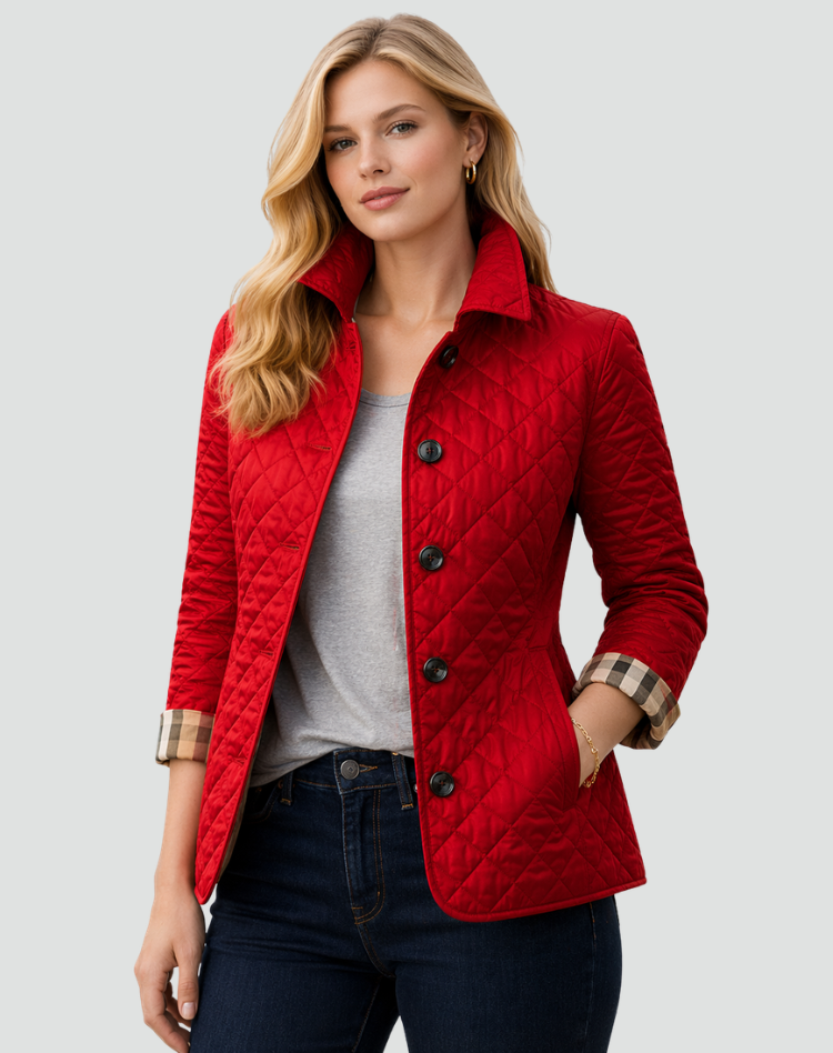 Women quilted transition jacket regular fit with button collar