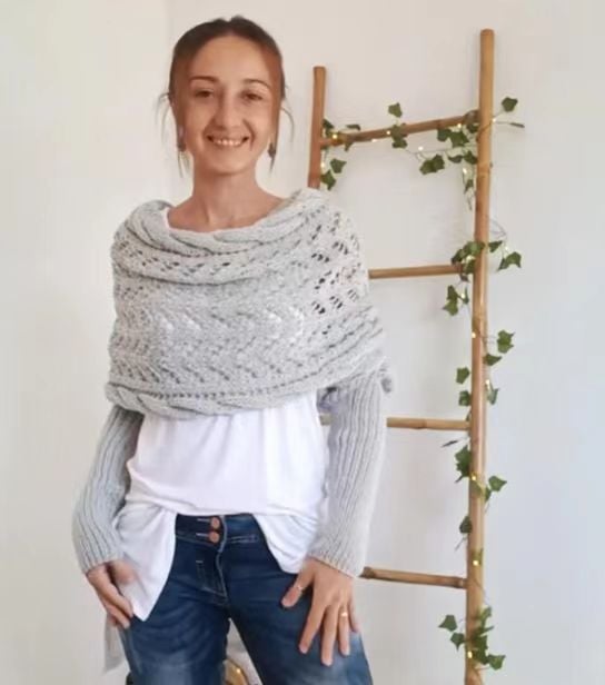 Women everything winter knit shawl scarf wrap with double sleeves in multiple colours