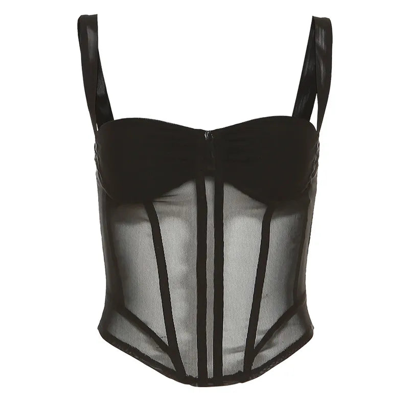 Women's Corset Top | Transparent Mesh, Strapless Look