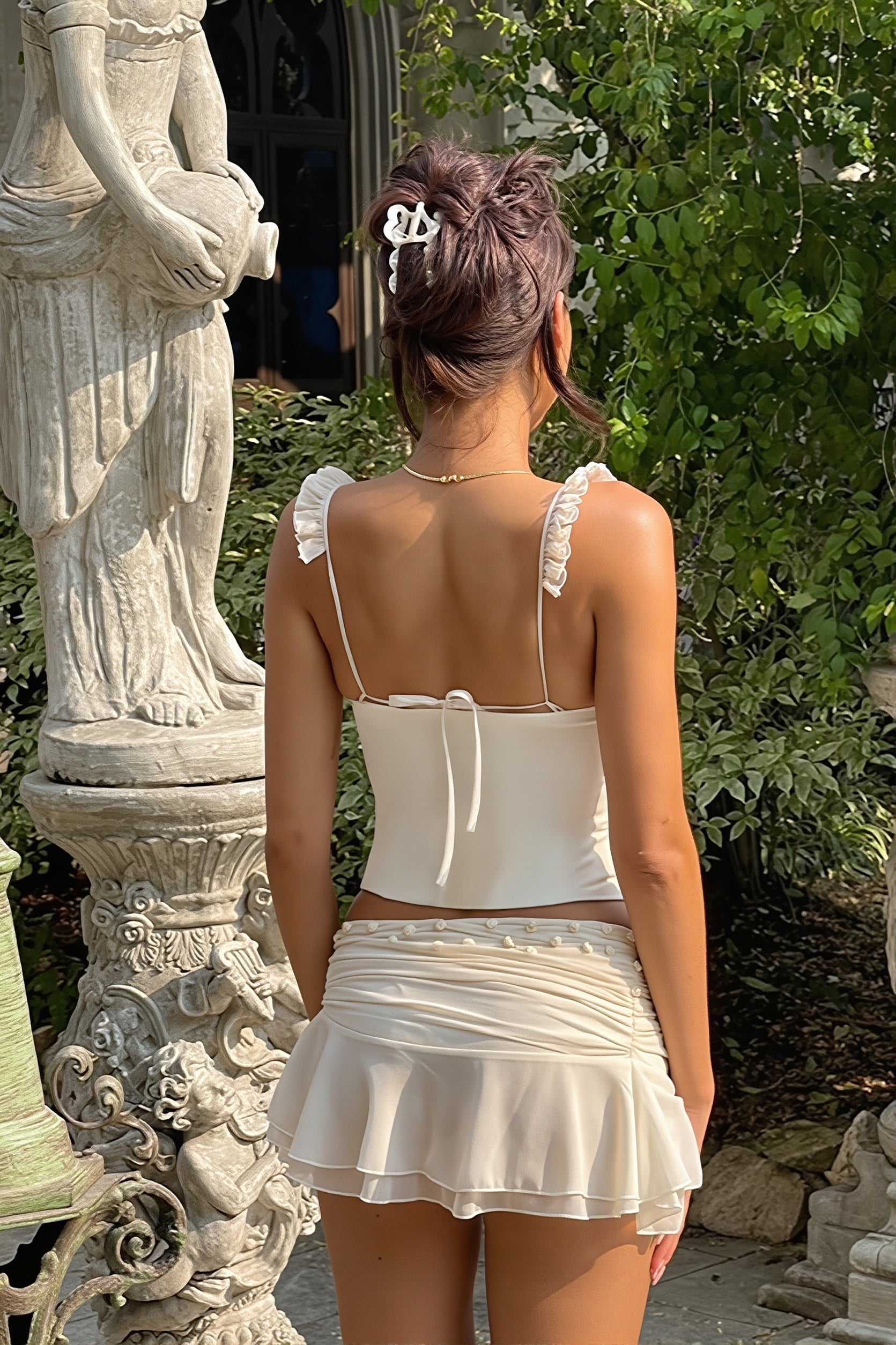 Short Top | Waist-Cinched Fitted Top | Polyester Blend