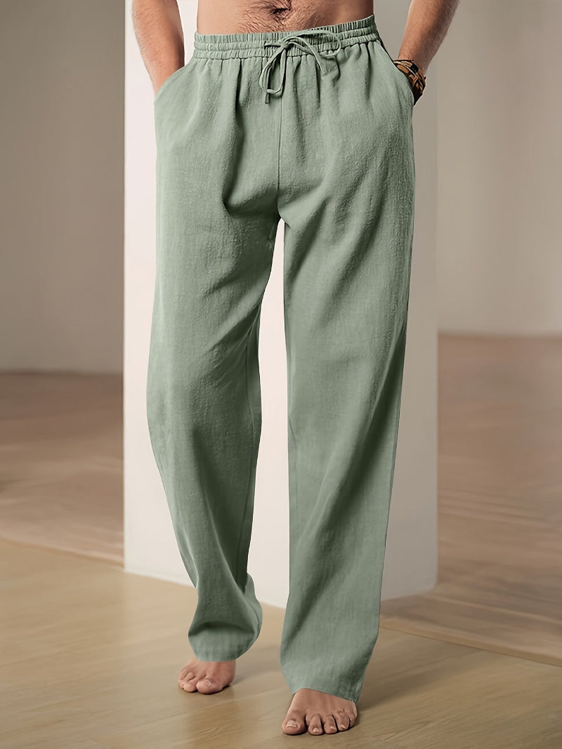Men casual straight leg pants with elastic drawstring waist in multiple colours