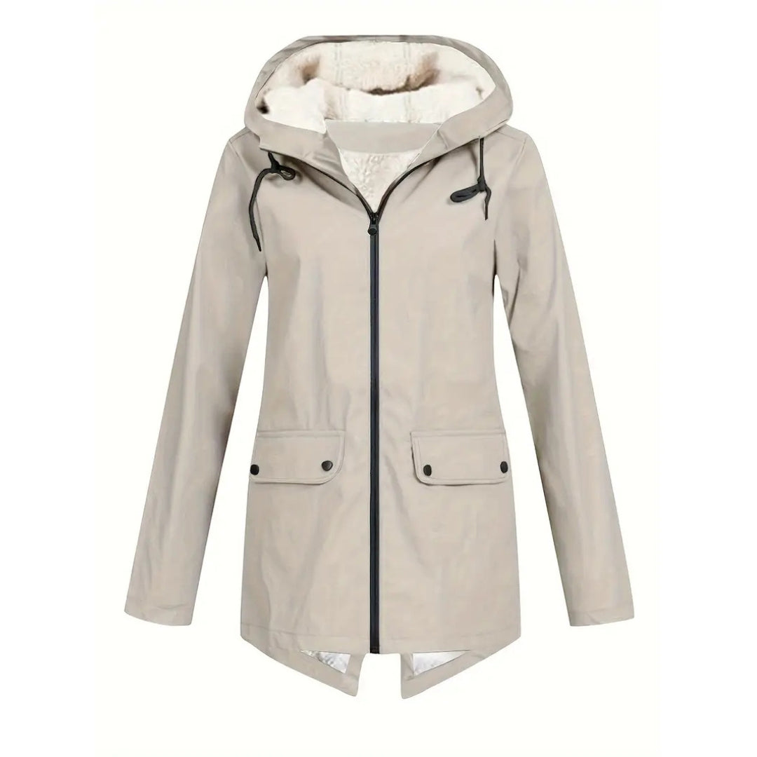Women waterproof fleece lined jacket with adjustable hooded design