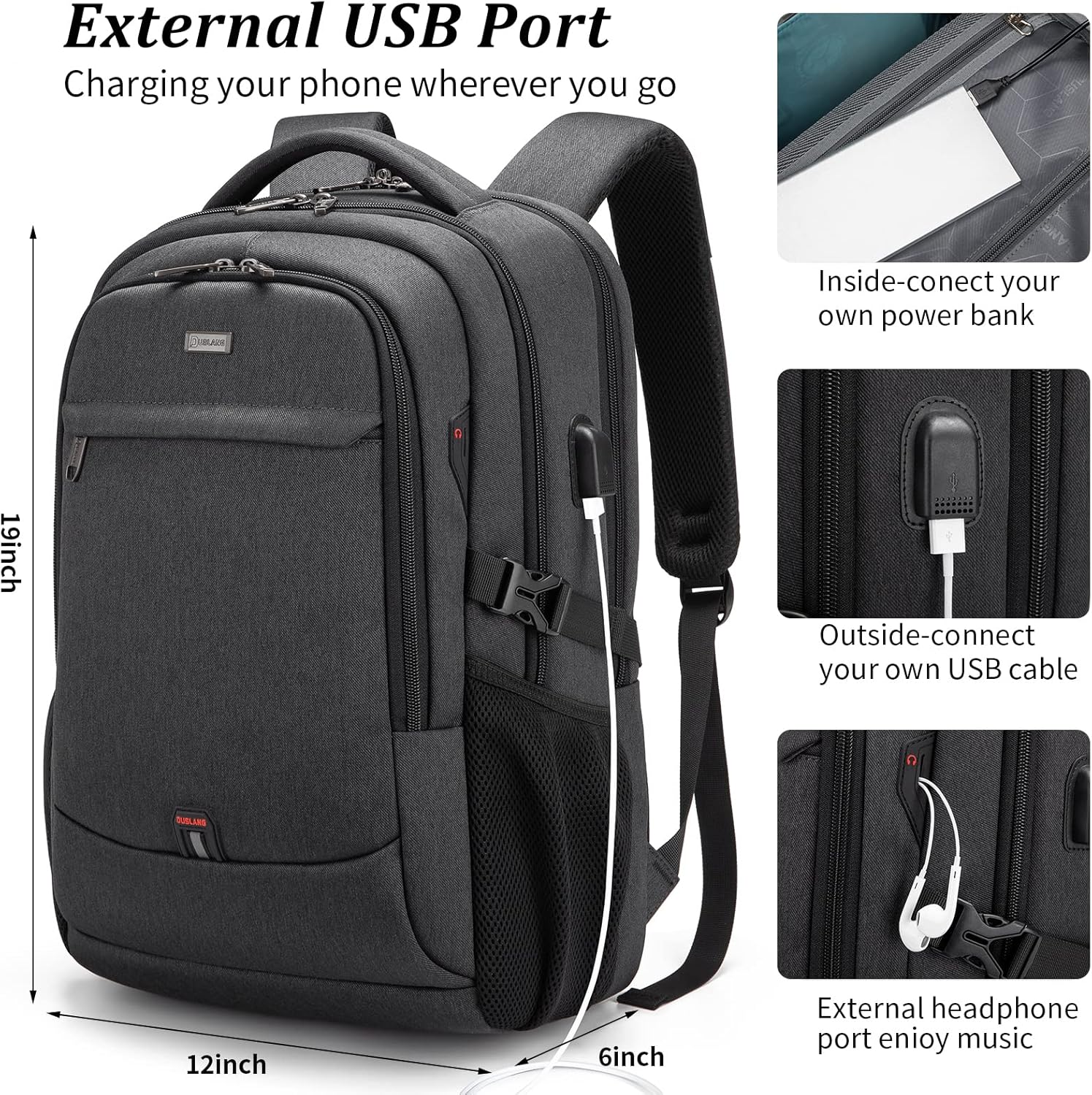 Laptop Backpack | Water-Resistant, USB Port | Travel Bag, Organization Compartments