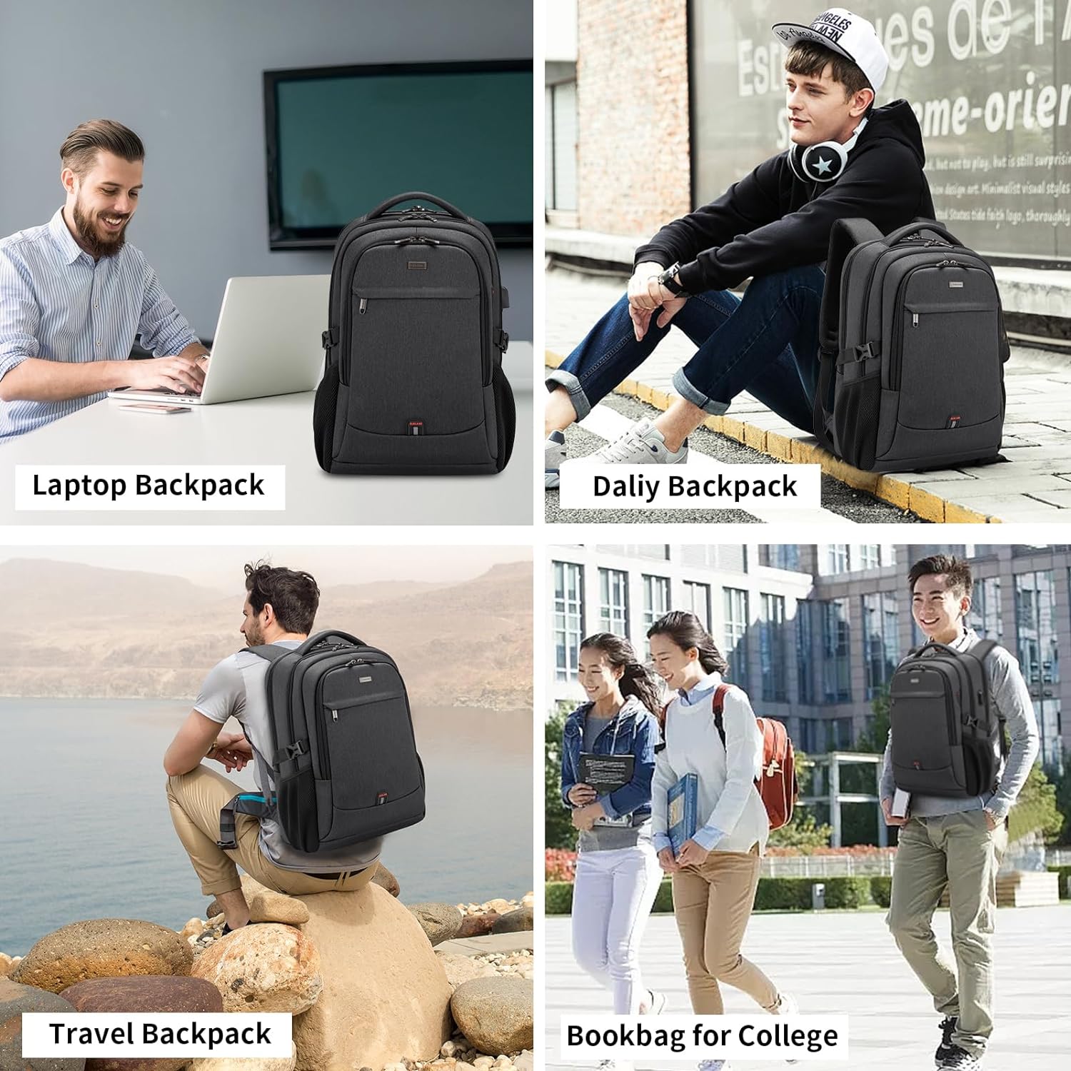 Laptop Backpack | Water-Resistant, USB Port | Travel Bag, Organization Compartments
