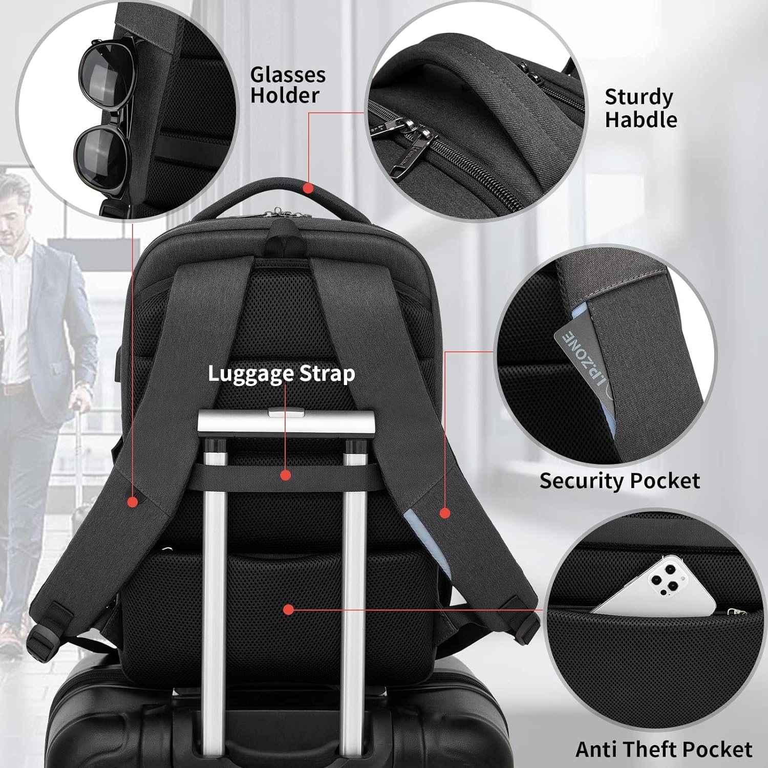 Laptop Backpack | Water-Resistant, USB Port | Travel Bag, Organization Compartments