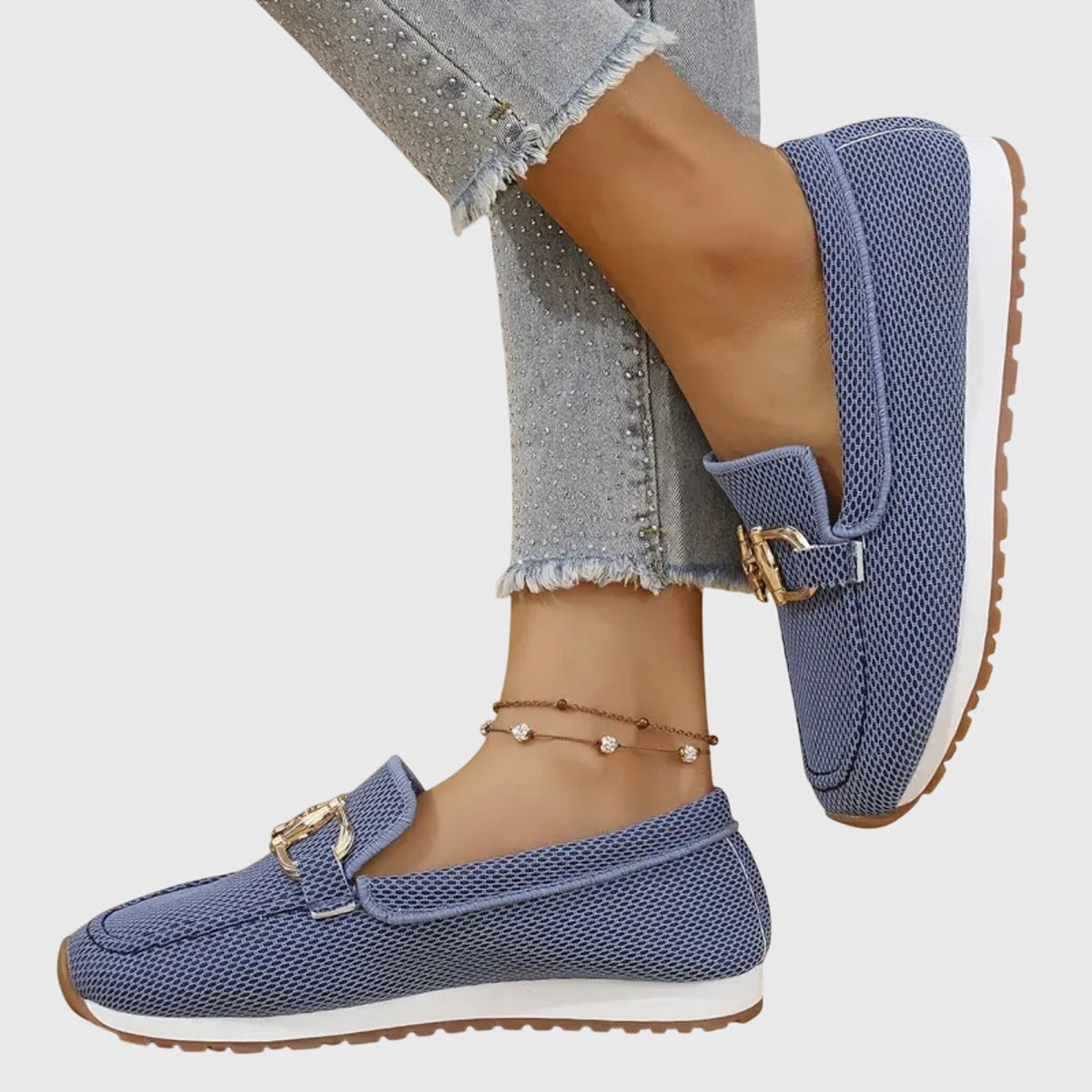 Women orthopaedic loafers with gold horsebit detail cushioned insole