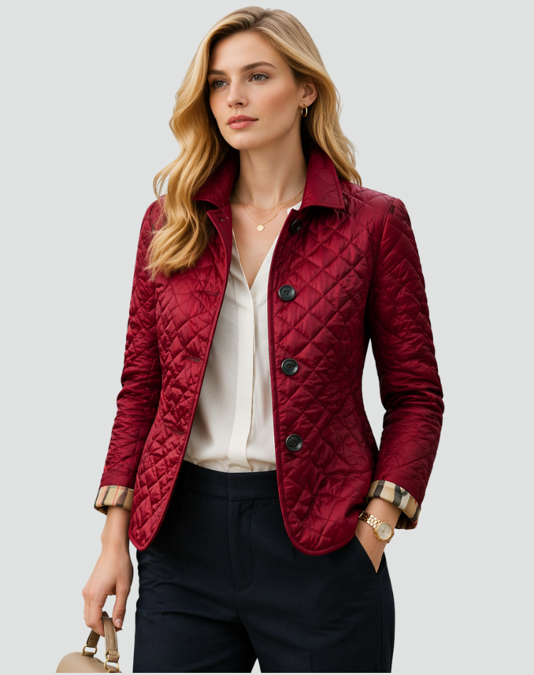 Women quilted transition jacket regular fit with button collar