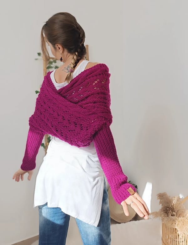 Women everything winter knit shawl scarf wrap with double sleeves in multiple colours