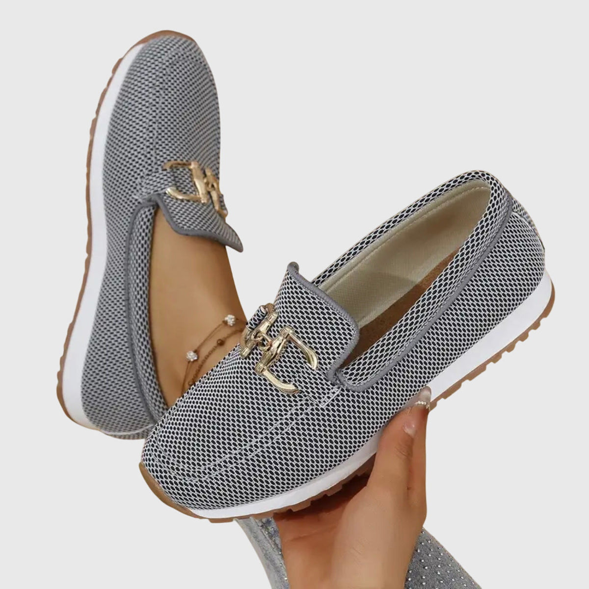 Women orthopaedic loafers with gold horsebit detail cushioned insole