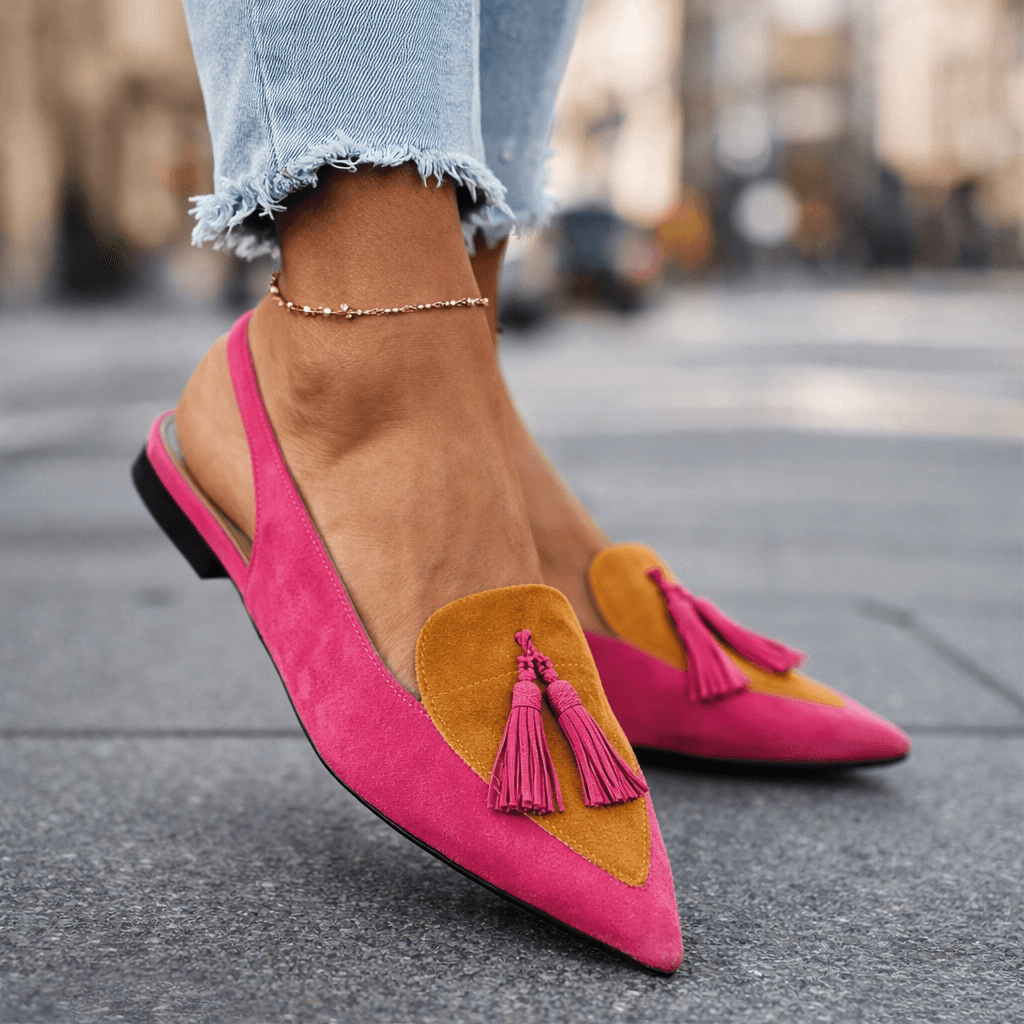 Women slingback flats pointed toe velvet upper with contrasting trim