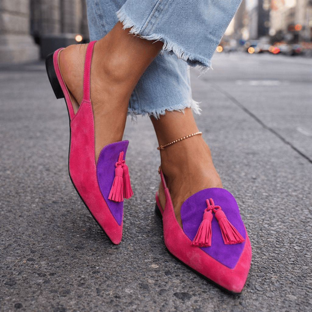 Women slingback flats pointed toe velvet upper with contrasting trim